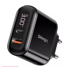 Мережевий зарядний пристрій UsamsUS-CC085 T23 QC3.0+PD3.0 18W Digital Display black