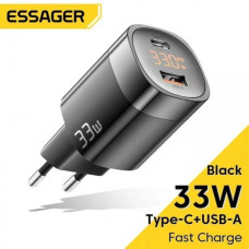 Адаптер мережний Essager 33W JT-P18 USB-C+USB-A з дисплеєм