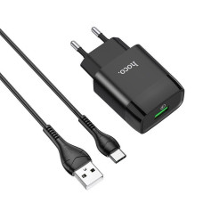 Адаптер мережевий HOCO C72Q Glorious single port QC3.0 charger set(Type-C) 18W Black