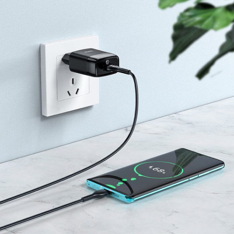 Адаптер мережевий HOCO C72Q Glorious single port QC3.0 charger set(Type-C) 18W Black