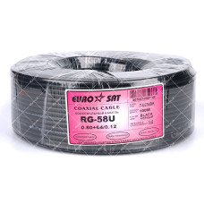 EUROSAT RG-58U (0,8Cu+2,9PE+Al foil+64x0,12CCA), діам. 5мм, чорний, 100м, Кабель