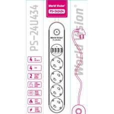World-Vision PS-24U434 4 розетки 4 usb 2 метра білий Фільтр мережевий