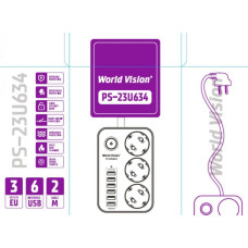 World-Vision PS-23U634 3 розетки 6 usb 2 метра Фільтр мережевий
