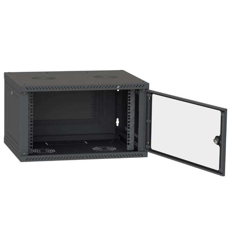 Шафа телекомунікаційна двері скло (чорна) IPCOM 6U 600x450