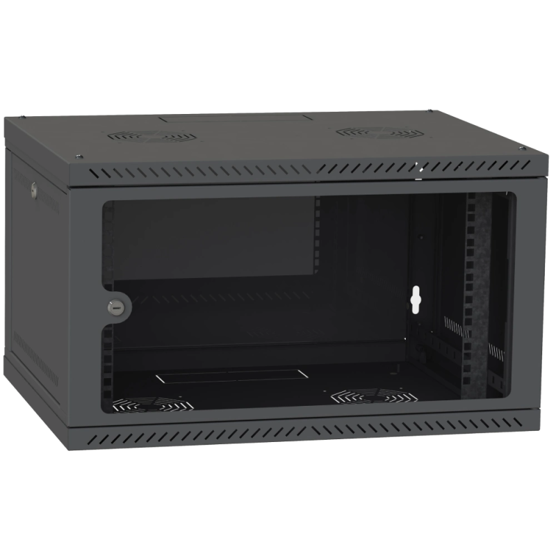 Шафа телекомунікаційна двері скло (чорна) IPCOM 6U 600x600
