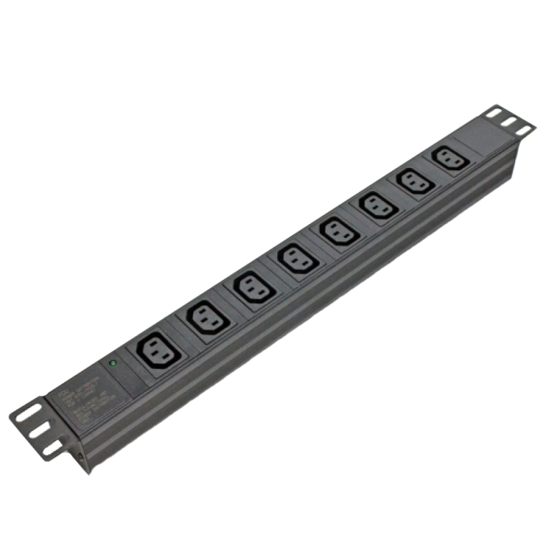Блок 19" на 8 роз. С13, 10А, з індикат., без шнура, чорний, 1U, Kingda Kingda KD-IEC1008WKPB19A-C14