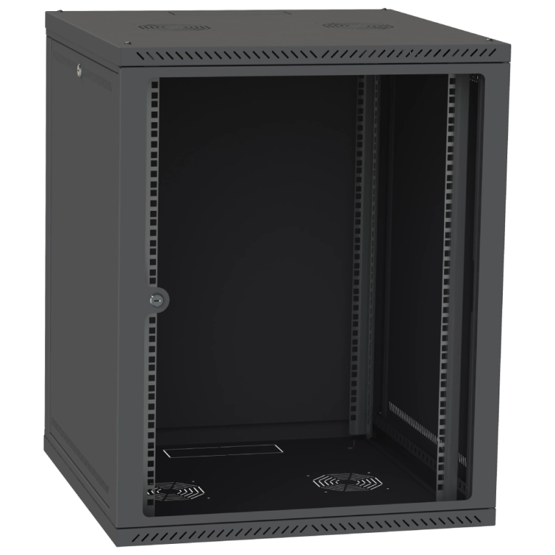Шафа телекомунікаційна двері скло (чорна) IPCOM 15U 600x600