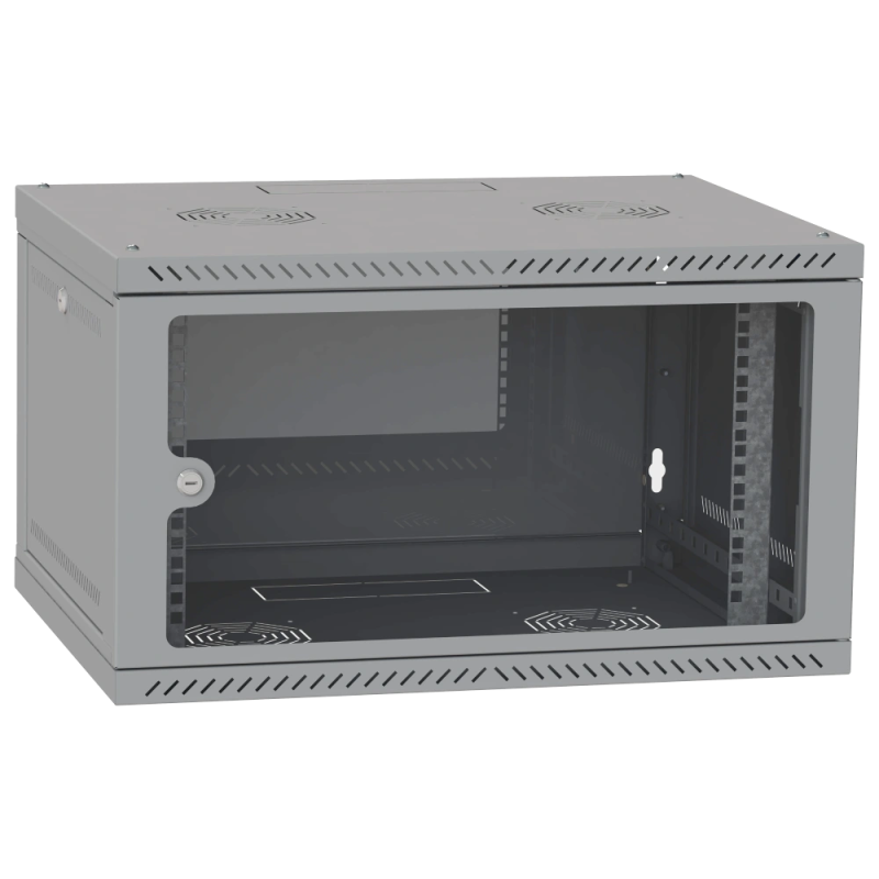 Шафа телекомунікаційна двері скло (сіра) IPCOM 6U 600x600