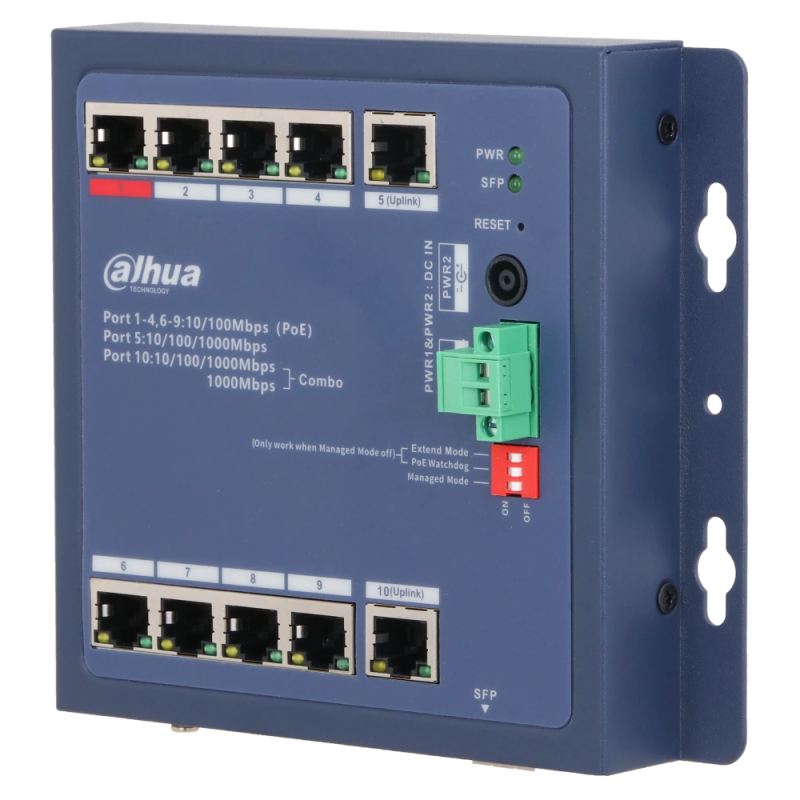 Комутатор 9 портів керований Dahua DH-CHS4110-8ET-90-F PoE