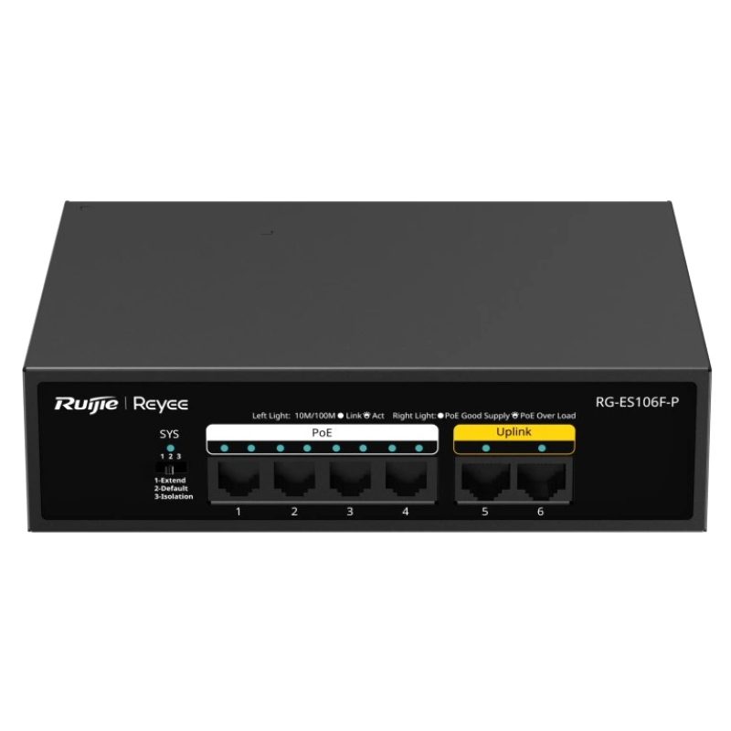 Комутатор 6 портів некерований Ruijie Reyee RG-ES106F-P PoE