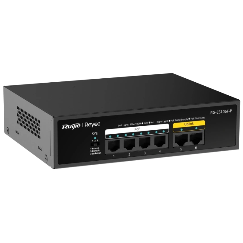 Комутатор 6 портів некерований Ruijie Reyee RG-ES106F-P PoE