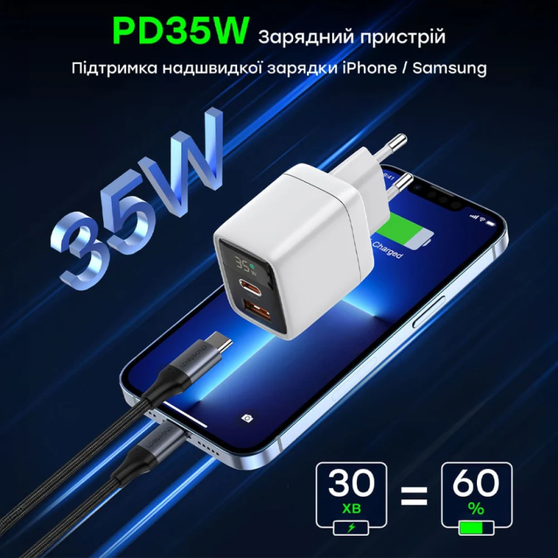 Адаптер Choetech PD6052 Black PD35W GAN A+C