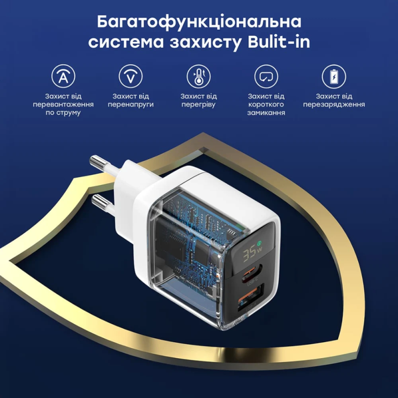 Адаптер Choetech PD6052 Black PD35W GAN A+C