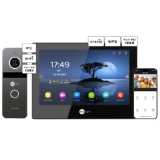 Комплект відеодомофону Neolight ALPHA Hybrid Black + SOLO IPW Graphite з кутком, PoE адаптер для панелі виклику