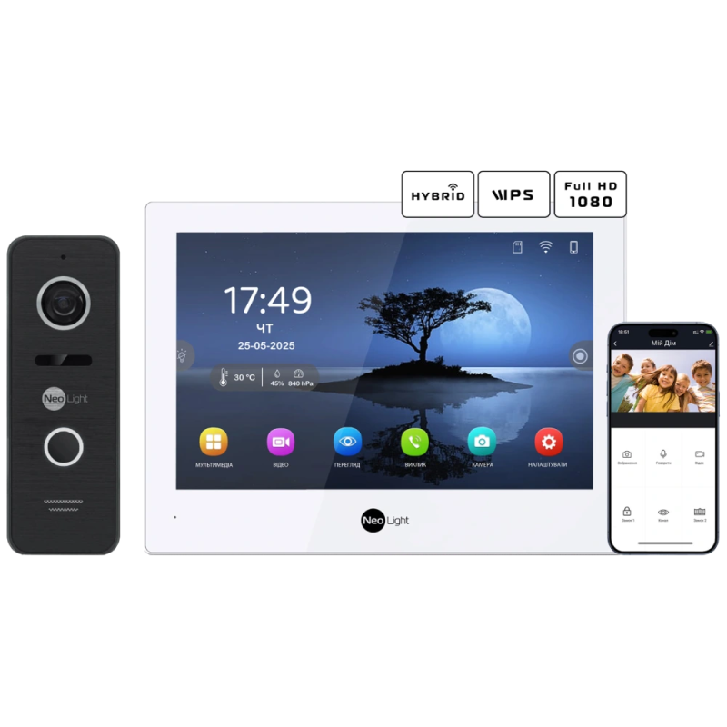 Комплект відеодомофону Neolight ALPHA Hybrid + PRIME FHD Black