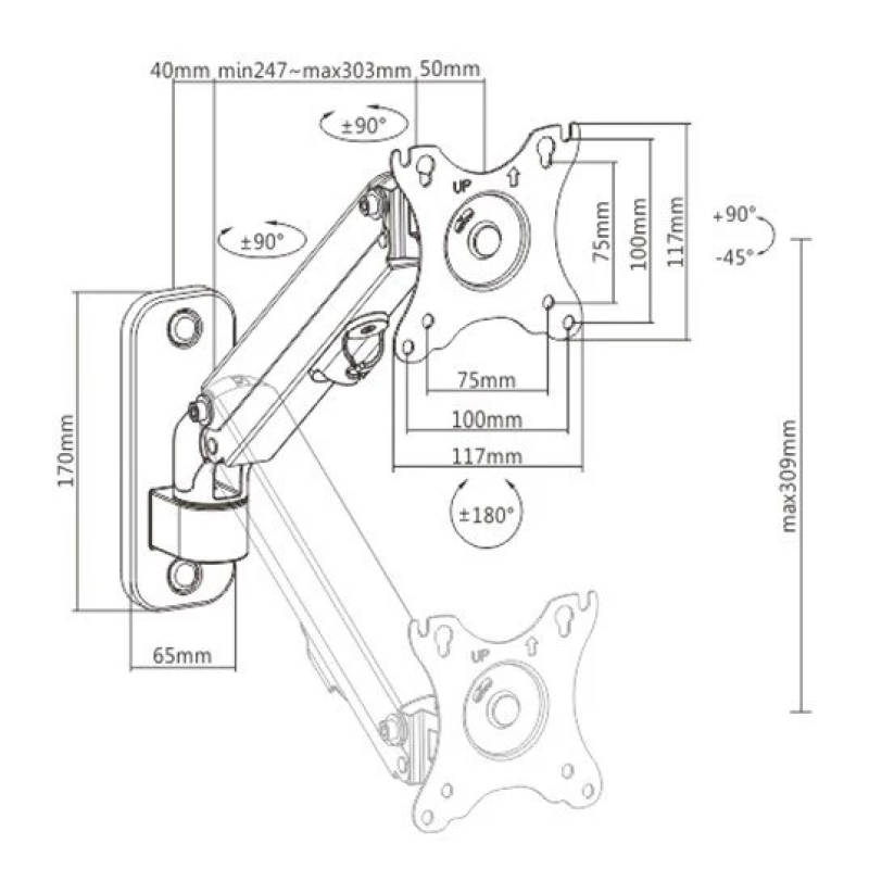 Кронштейн для монітора Gembird MA-WA1-01 17-27" 7кг