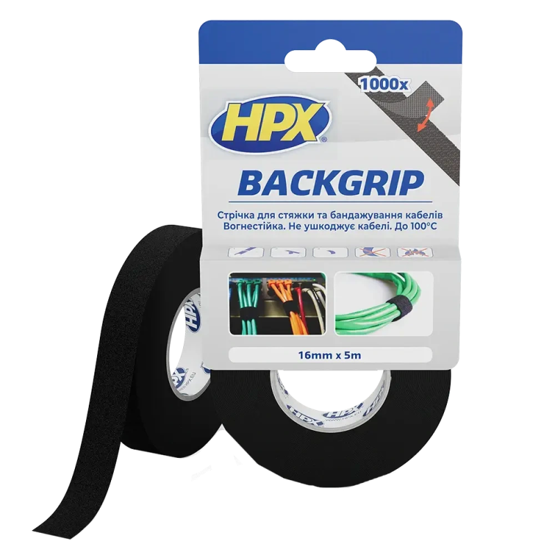 Стрічка-липучка для бандажу кабелів BACKGRIP BG1605 16х1,25мм 5м