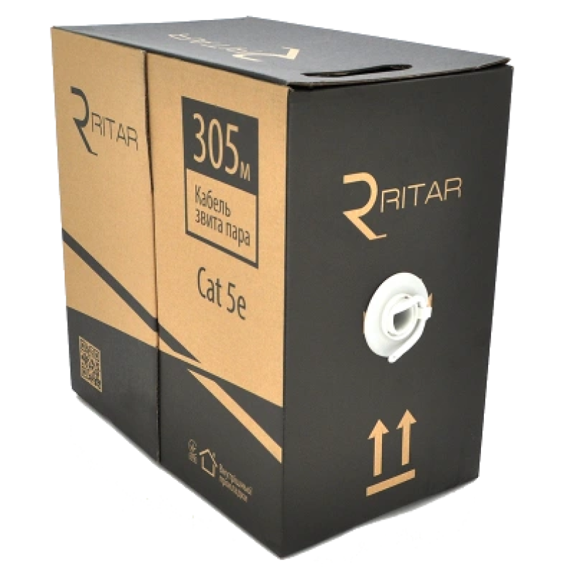 Кабель Ritar зовнішній з дротом КНПП UTP (4*2*0.51) 4p 24 AWG ПЕ (305м) чорний