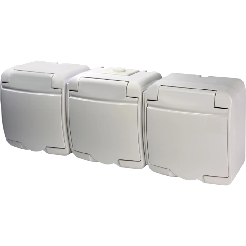 Розетка 3-на з з/к Schuko RHE-3s (біла/біла кришка, IP54) Hermetics ETI 4668023