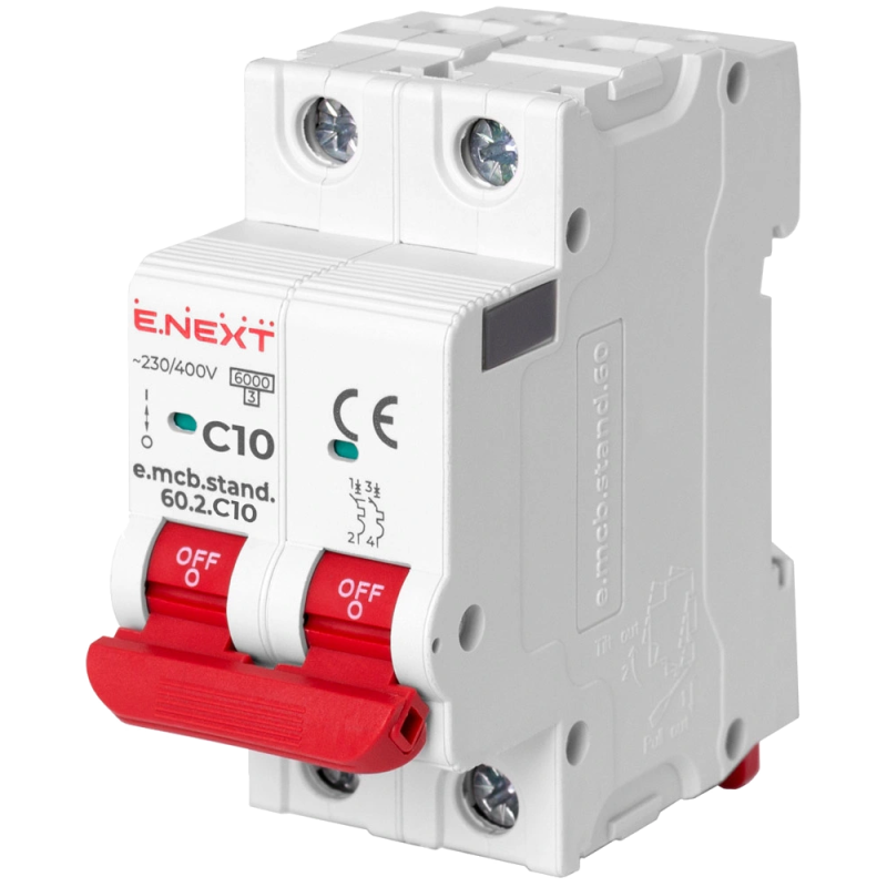 Модульний автоматичний вимикач Enext e.mcb.stand.60.2.C10, 2р, 10А, C, 6кА
