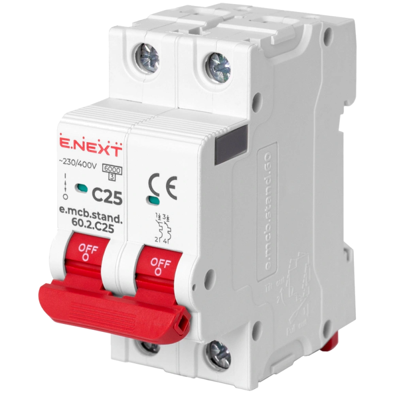 Модульний автоматичний вимикач Enext e.mcb.stand.60.2.C25, 2р, 25А, C, 6кА