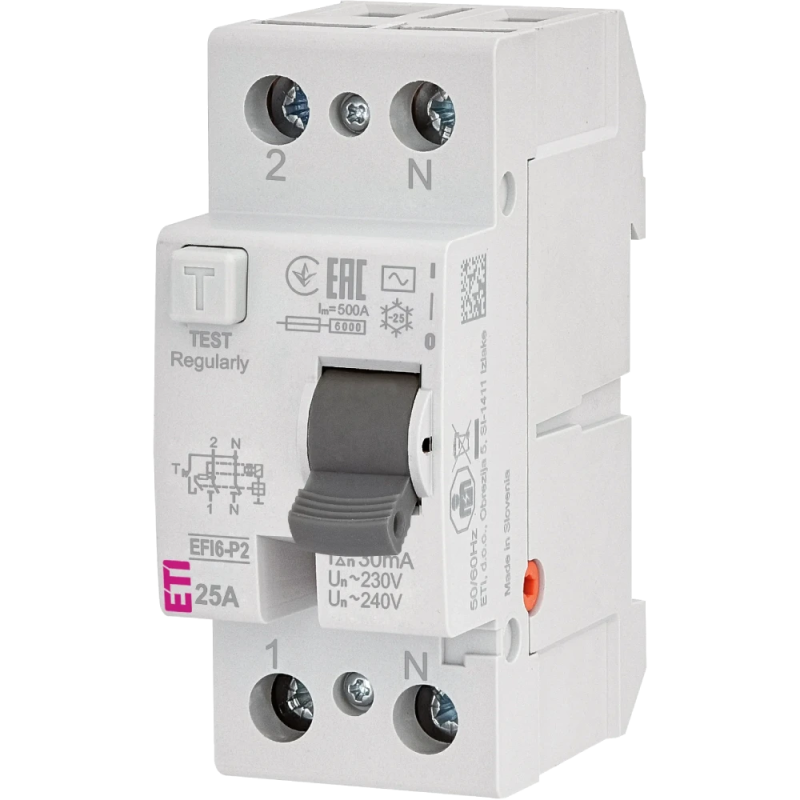 Реле диференційне (ПЗВ) ЕТІ 2р EFI6-P2 25/0,03 тип AC (6kA)