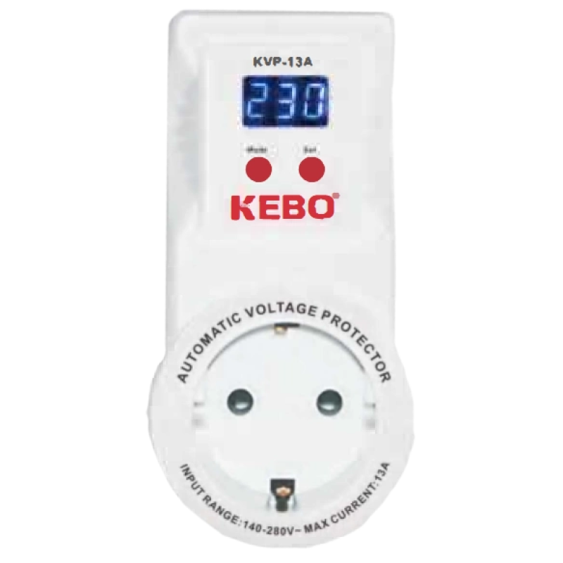 Реле напруги в розетку KEBO KVP-13A 2-13A 140-260V