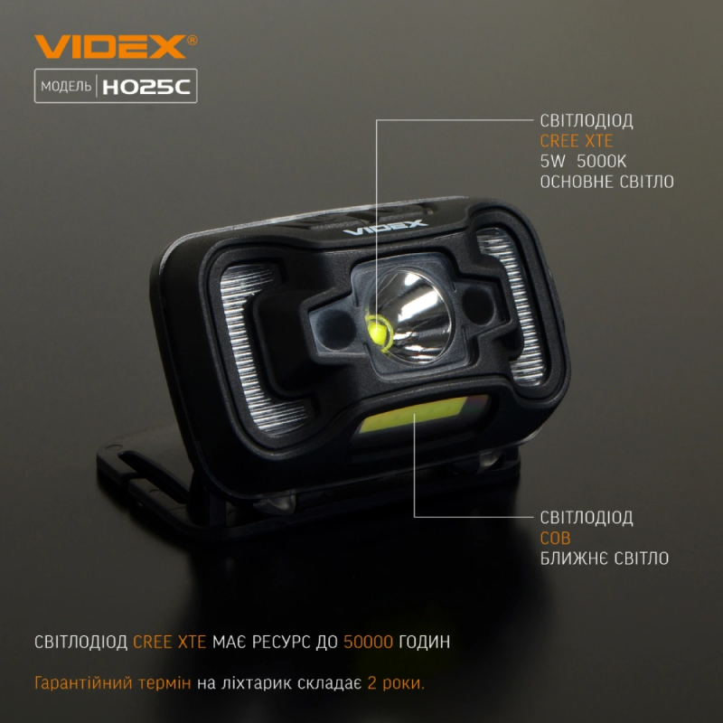 Налобний ліхтарик VIDEX H025C 310Lm IP65