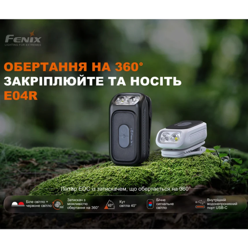 Ліхтар з кліпсою чорний Fenix E04R