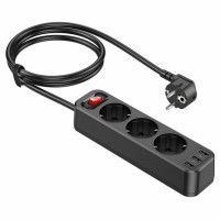 HOCO NS2 3-position extension cord socket 3 розетки 3 usb 1.8 метра чорний Фільтр мережевий