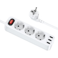 HOCO NS2 3-position extension cord socket 3 розетки 3 usb 1.8 метра білий Фільтр мережевий