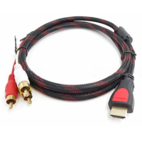 Кабель HDMI (тато)-3RCA (тато), 1.5m, 1 ферит,обплетення,Black/Red,пакет