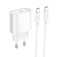 HOCO C109A Fighter single port PD20W charger set(C to C) White Мережевий зарядний пристрій з кабелем